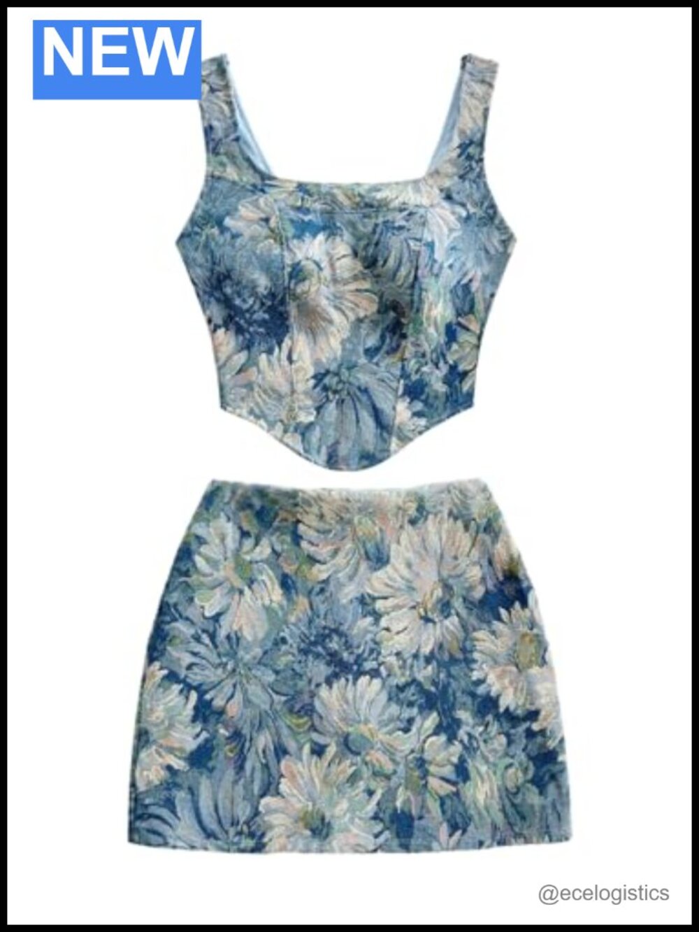 Women's 2 Piece Floral Summer Skirt Set Crop Top & Mini Skirt